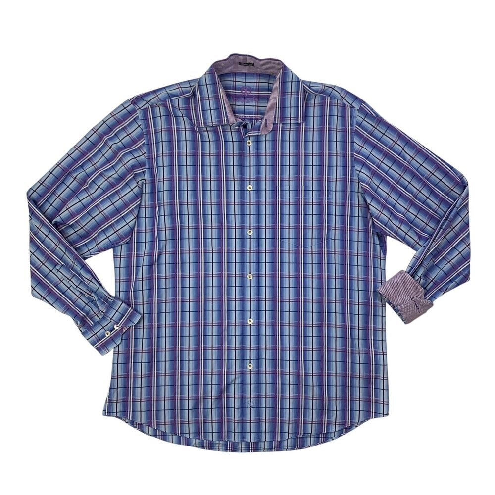 Bugatchi Uomo Shirt Mens XL Extra Large Multi Plaid Classic Fit Cotton Flip Cuff